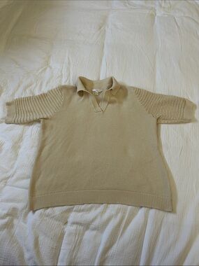 Time and Tru Beige V-Neck Short Sleeve Knit Polo